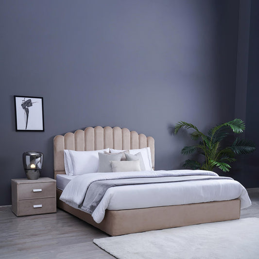 Modern Scalloped Upholstered Bed - Timber Land Home Furniture