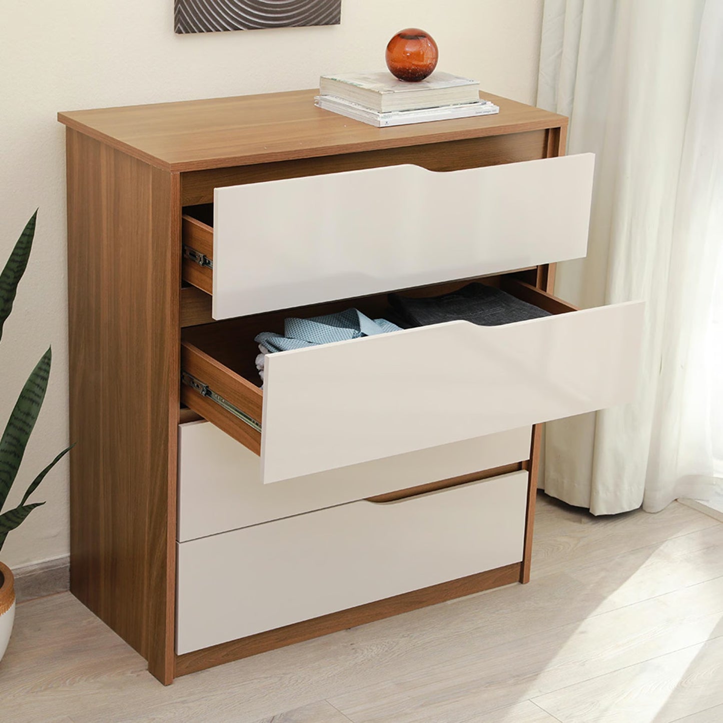Modern White and Walnut Chest of Drawers | Timber land home furniture
