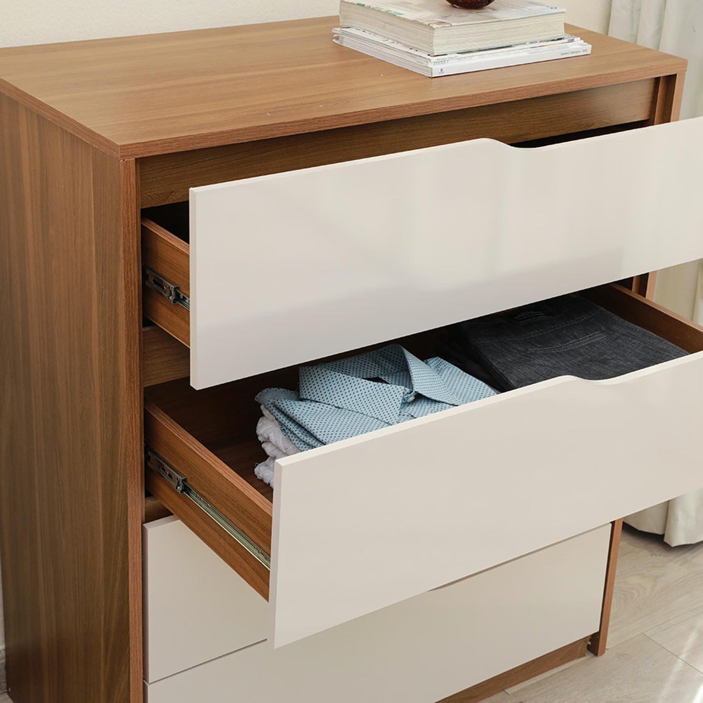 Modern White and Walnut Chest of Drawers | Timber land home furniture
