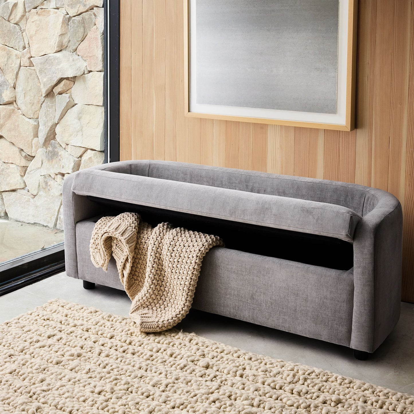 Modern Curved Storage Bench with Ample Storage - Timberland Home Furniture
