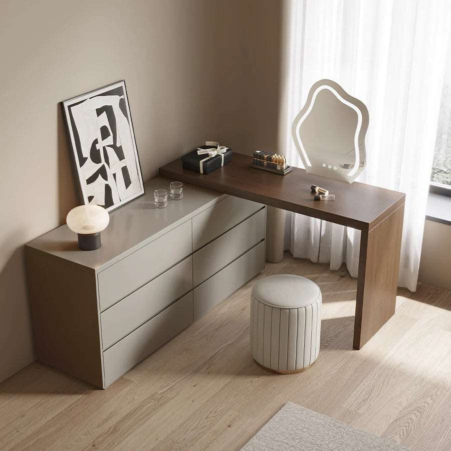 Modern Dressing Table Set with Mirror and Drawers – Sleek Timber Land Home Furniture