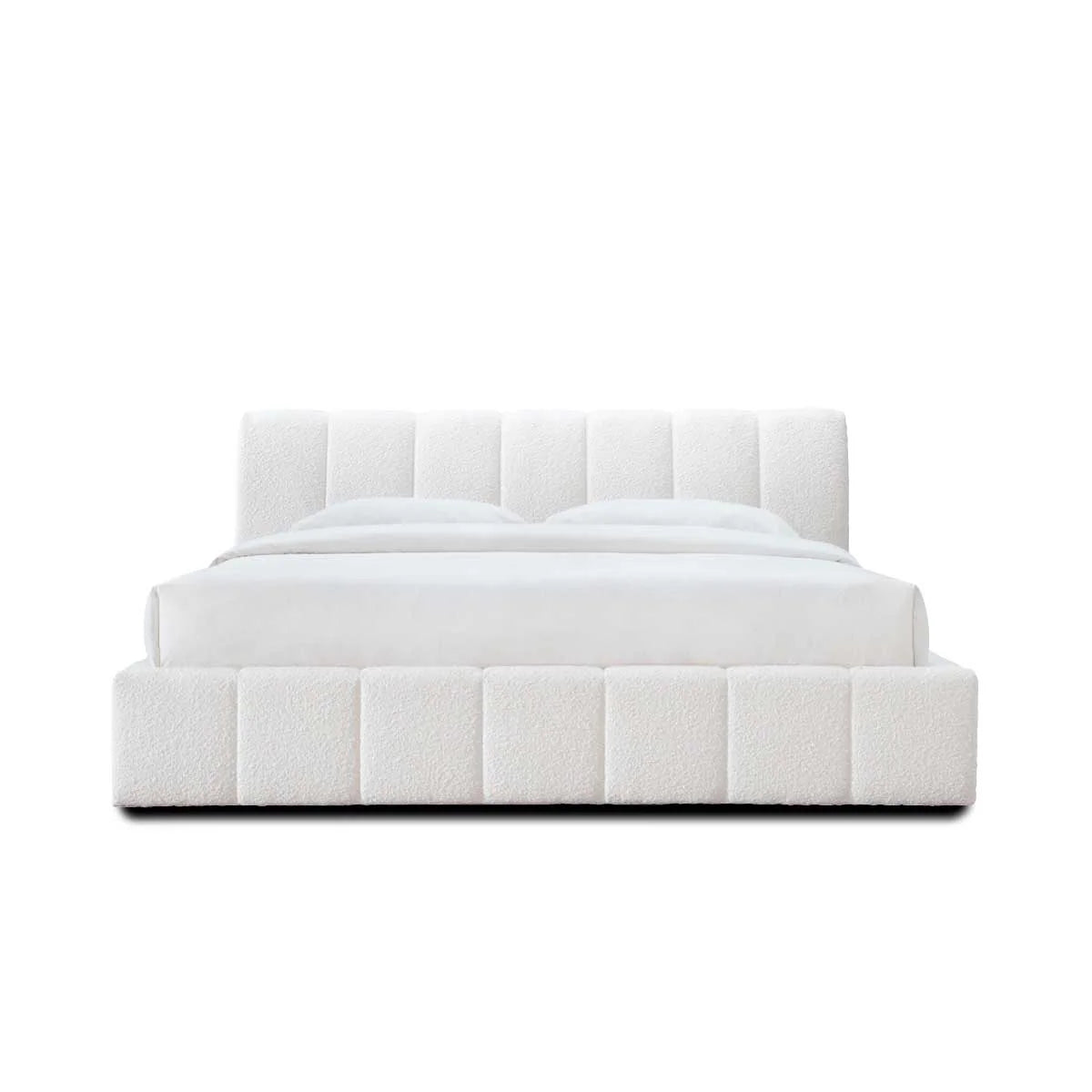 Modern Channel-Tufted White Upholstered Bed Frame - Luxurious and Sturdy Design | Timber Land Home Furniture