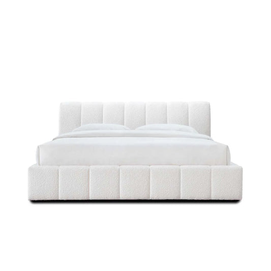 Modern Channel-Tufted White Upholstered Bed Frame - Luxurious and Sturdy Design | Timber Land Home Furniture