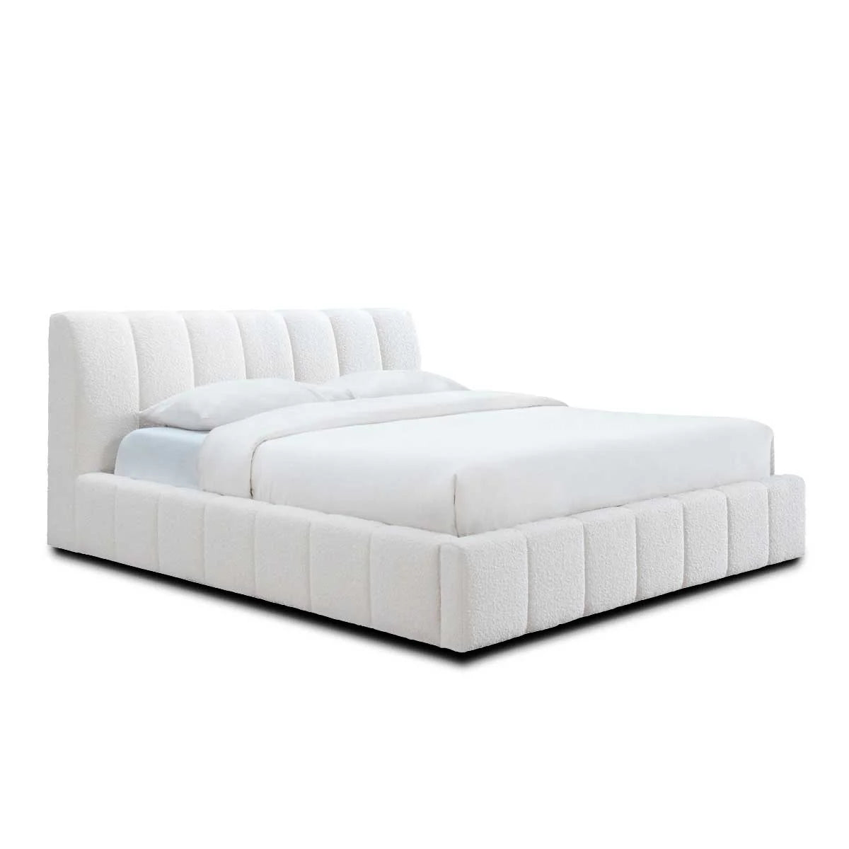Modern Channel-Tufted White Upholstered Bed Frame - Luxurious and Sturdy Design | Timber Land Home Furniture