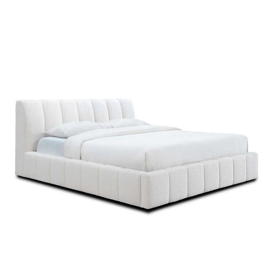 Modern Channel-Tufted White Upholstered Bed Frame - Luxurious and Sturdy Design | Timber Land Home Furniture
