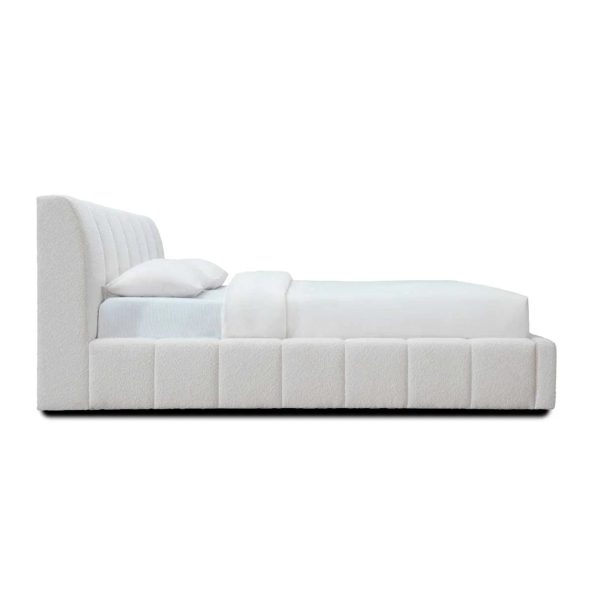 Modern Channel-Tufted White Upholstered Bed Frame - Luxurious and Sturdy Design | Timber Land Home Furniture