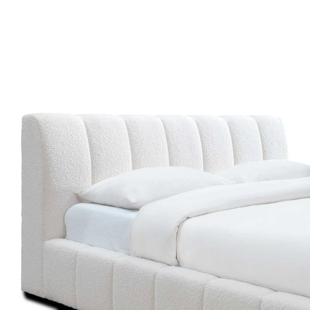 Modern Channel-Tufted White Upholstered Bed Frame - Luxurious and Sturdy Design | Timber Land Home Furniture